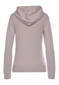 Hellgrauer Kapuzenpullover mit langen Ärmeln, lässiger Passform und Rippbündchen sowie -saum. Weicher, glatter Stoff mit minimalen Details.