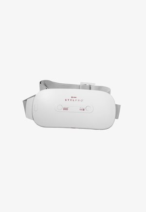 StylPro-Gerät mit weißem Kunststoffgehäuse, grauem verstellbarem Riemen und drei Bedienknöpfen auf der Vorderseite. Minimalistisches Design, kompakte Form.