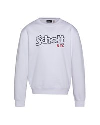 Felpa bianca con colletto rotondo, polsini e orlo a coste. Presenta la scritta "Schott" in nero e "N.Y.C." in rosso sulla parte anteriore.