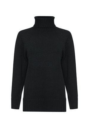 Maglione a collo alto nero realizzato in tessuto a maglia testurizzato, con maniche lunghe e polsini e orlo a costine. Design semplice e classico.