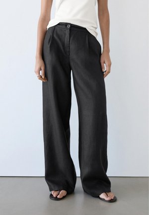 Massimo Dutti LINEN WIDE-LEG ELASTICATED - Pantalon classique - black