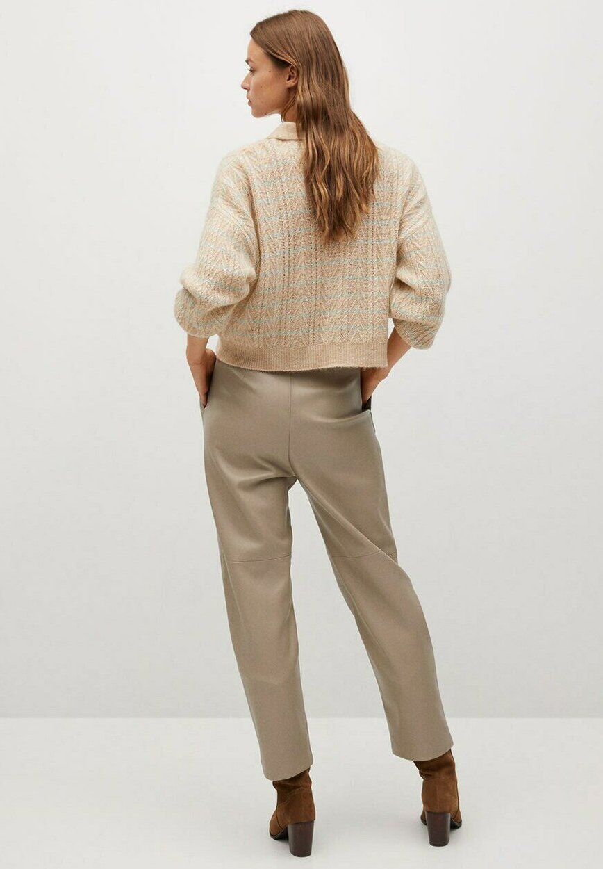 Mango SIENA - Leren broek - licht/pastelgrijs/beige - Zalando.be