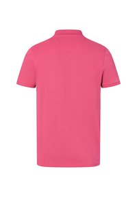 Kurzarm-Polohemd in leuchtendem Pink, aus Baumwollmischung gefertigt, mit einem gerippten Kragen und Saum sowie einer glatten, gleichmäßigen Textur.