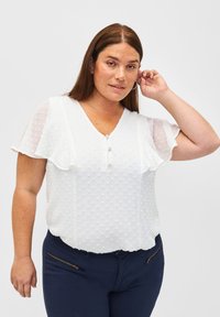 Zizzi MIT GEPUNKTETER STRUKTUR UND KURZEN ÄRMELN - Blūze - bright white