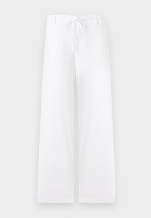 Pantalons larges et blancs avec une taille élastique. Faits d'un tissu léger, présentant un design simple sans embellissements ni poches.