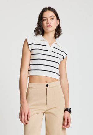 A RIGHE CON COLLETTO POLO - Strickpullover - var bianco lana