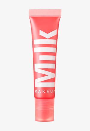 Pink tube with a matte finish, featuring bold white text "MILK MAKEUP." Smooth texture and rounded bottom design for easy grip.