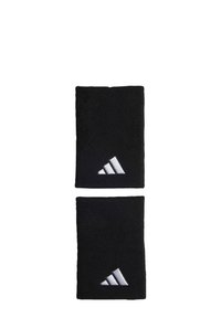 Crni pamučni narukvice s teksturiranim pletenjem, s bijelim adidas logotipom. Svaka narukvica je pravokutnog oblika i otprilike 10 cm visoka.