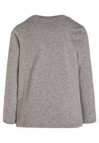 Szary, długi rękaw koszulka z miękkiego materiału, okrągłym dekoltem i prostym, bezszwowym wzornictwem. Brak widocznych wzorów lub akcentów.