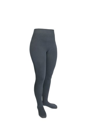 Opake schwarze Strumpfhosen mit hoher Taille, glatter Textur und voller Fußabdeckung. Hergestellt aus einem dehnbarem Stoff für Komfort und Passform.