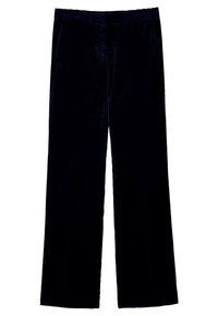 Czarne spodnie typu wide-leg z gładkim, miękkim materiałem, wyposażone w dwie przednie kieszenie oraz wysoką talię dla dodatkowego komfortu.