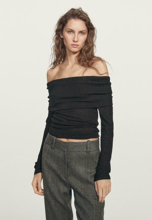 LONG SLEEVE WITH METALLIC FINISH - Long sleeved top - black