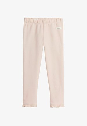 Lichtroze leggings van zachte stof met een rekbare tailleband, met afgeronde zoom en een klein labeltje op de taille.
