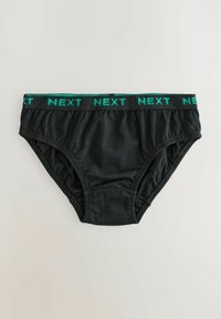 Chiloți negri din bumbac cu talie elastică, decorată cu textul repetat "NEXT" în verde. Textură netedă cu laterale strânse pentru o potrivire confortabilă.