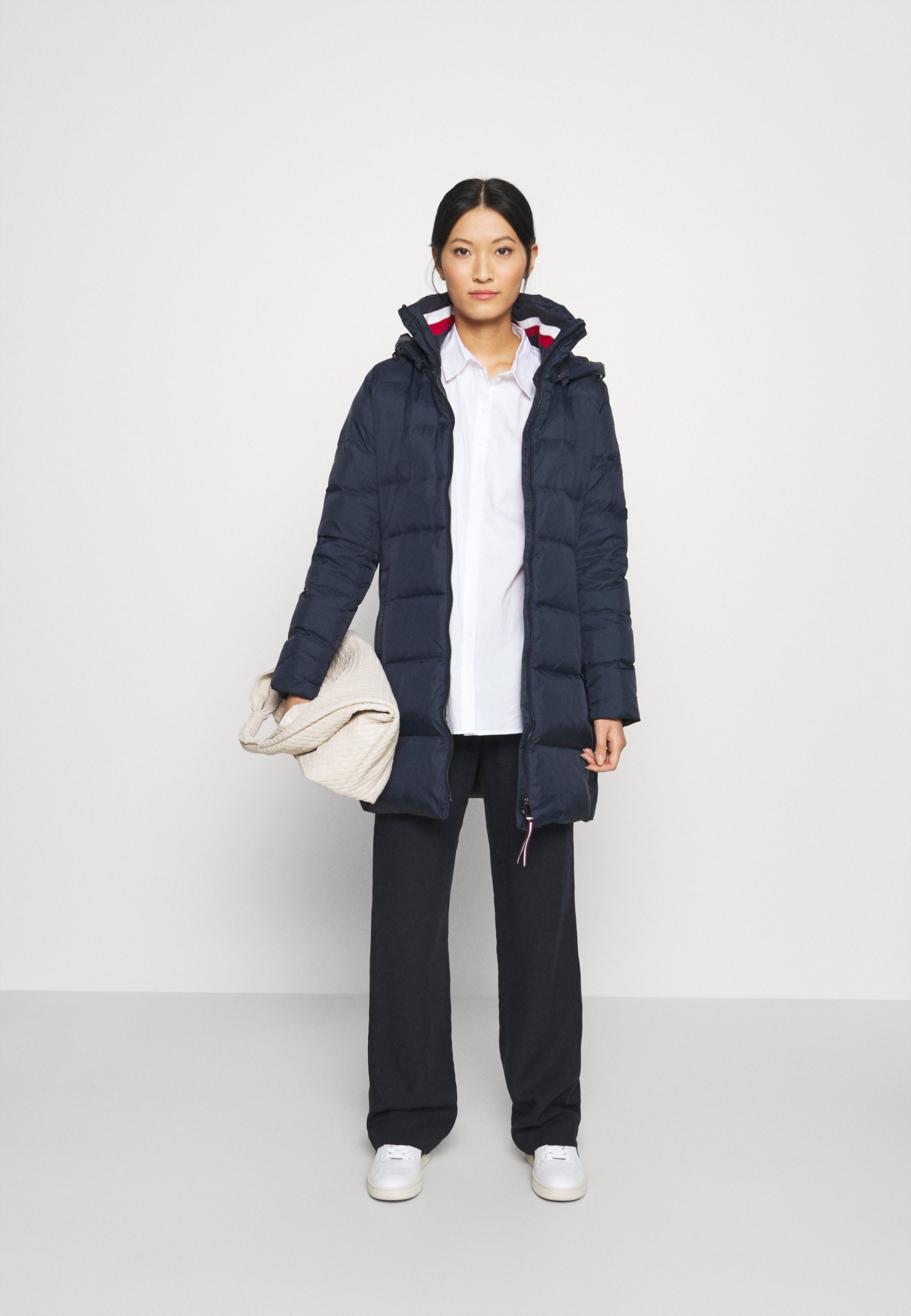 tommy hilfiger blue global stripe maxi down coat