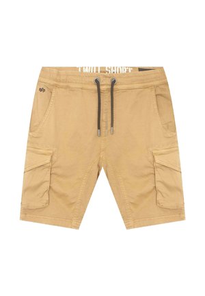 Beesidise värvi cargo lühikesed püksid, mis on valmistatud puuvilla segakangast, millel on kaks küljetaskut, reguleeritav paelaga vöökoht ja tugevdatud õmblused.