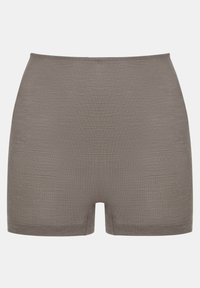 Hochtaillierte graue Shorts aus geripptem Stoff, mit glatter Textur und ohne sichtbare Nähte, in einer oberschenkellangen Schnittform.