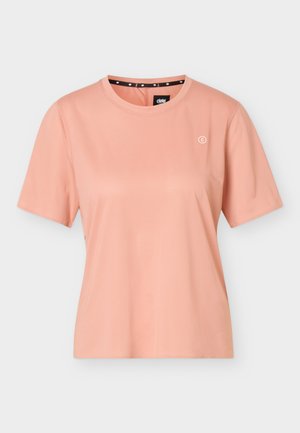 Λιτό ροζ κοντομάνικο μπλουζάκι με στρογγυλή λαιμόκοψη, μικρό λευκό λογότυπο στο πάνω αριστερό μέρος του στήθους και μαύρο εσωτερικό γιακά με λευκές κουκκίδες.