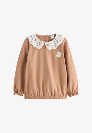 Lindex, LINDEX SWEATSHIRT WITH COLLAR IN BRODERIE ANGLAIS LINDEX - Sweatshirt - dark beige