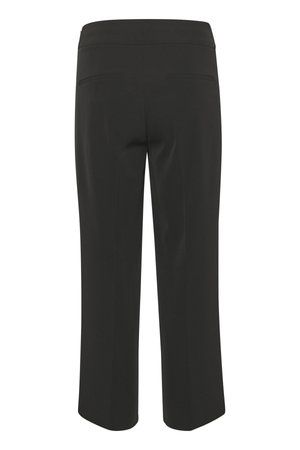 Schwarze, verkürzte Hosen aus glattem Stoff, mit flachem Bund und zwei Gesäßtaschen. Maßgeschneiderter Schnitt für eine strukturierte Passform.