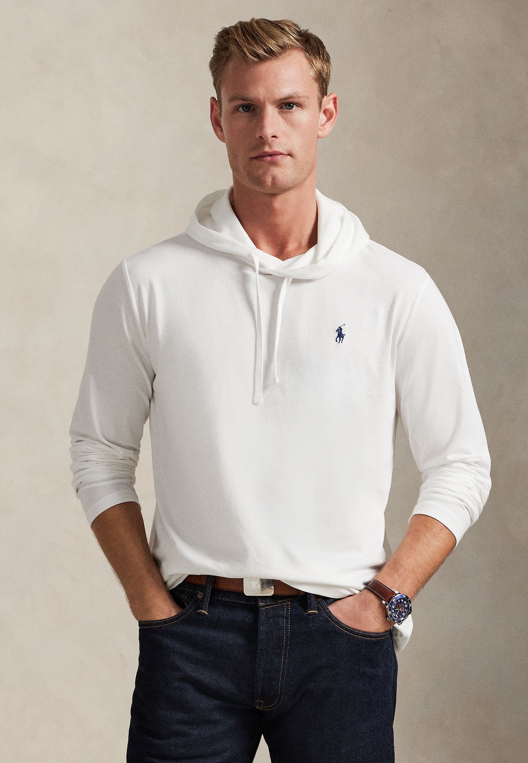 Polo Ralph Lauren JERSEY HOODED T-SHIRT - Hoodie - white - Zalando