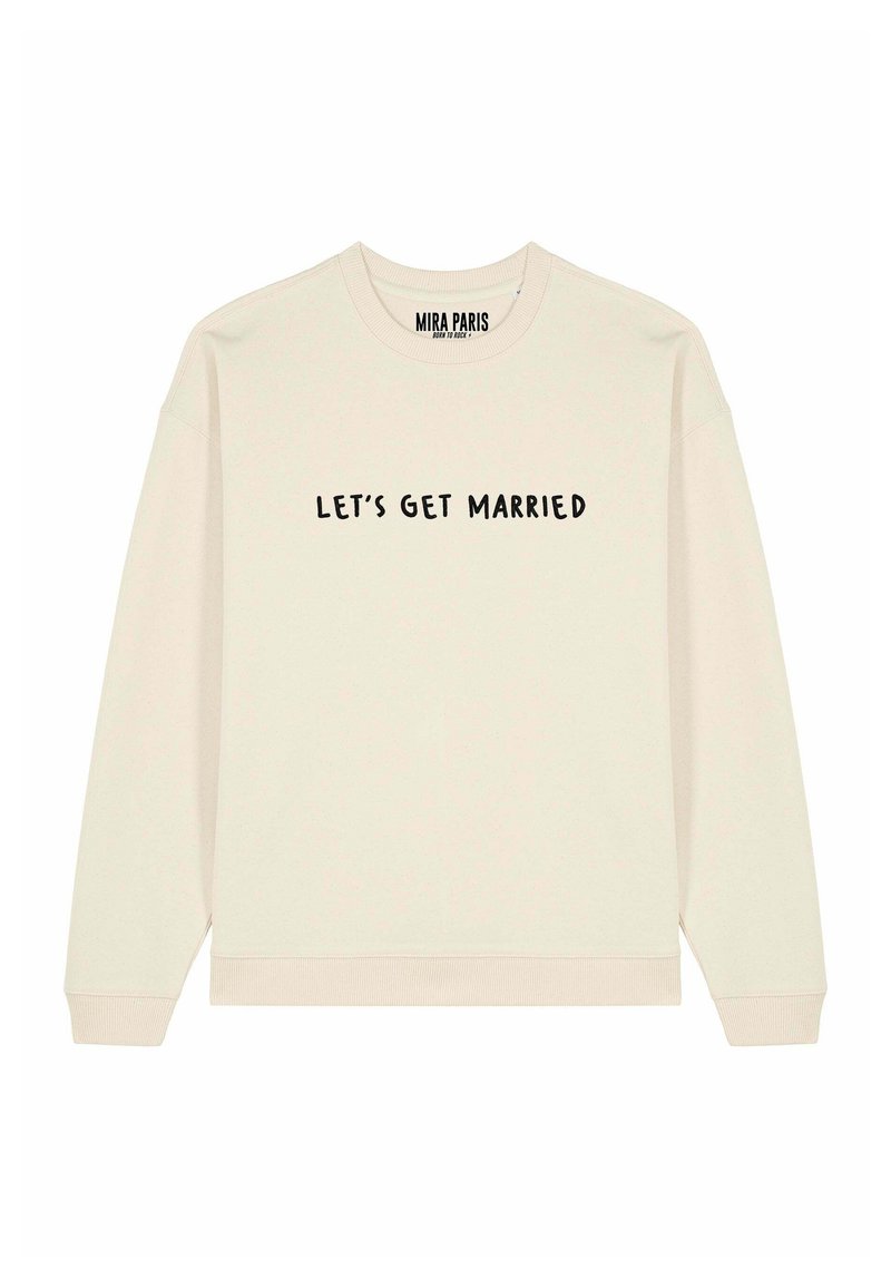 Felpa color crema realizzata in cotone, con vestibilità comoda. Sul davanti è presente una scritta nera "SPOSIAMOCI." Polsini e orlo a coste.