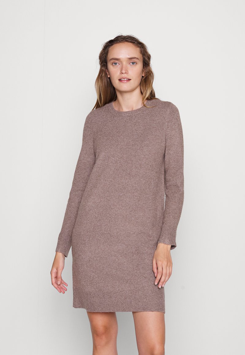 ONLY ONLRICA LIFE L/S O-NECK  - Stickad klänning - brownie melange