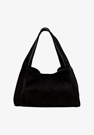 Schwarze Veloursleder-Hobo-Tasche mit weicher Textur, breiten Griffen und geräumiger Öffnung, mit geschwungenen Seiten und ohne sichtbare Beschläge.