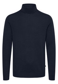 Tengerészsapkás pulóver puha kötött anyagból; testszabott forma hosszú ujjal, minta nélkül és bordázott nyakkal.