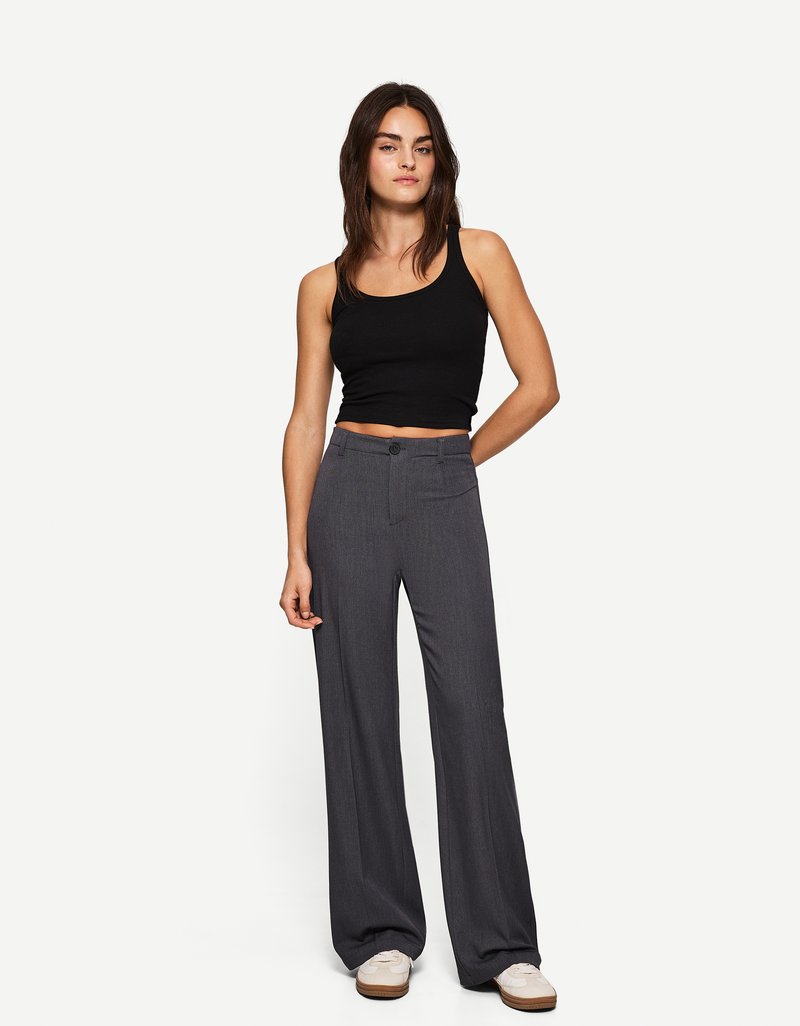 Bershka - WIDE-LEG TAILORED - Bukser - mottled dark grey, Forstør