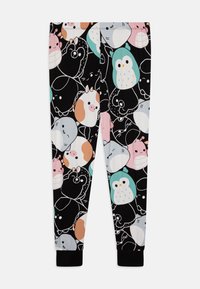 Schwarze Leggings mit einem verspielten Muster aus bunten Cartoon-Tieren in Pastellfarben. Weiches, dehnbares Material mit elastischen Knöchelabschlüssen.