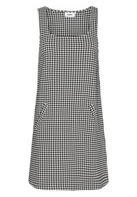 Robe sans manches  à motif pied-de-poule noir et blanc avec un col carré et des poches latérales. Tissu lisse avec une coupe structurée.