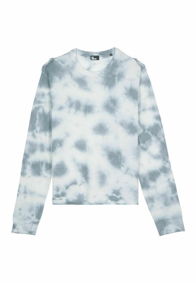 Felpa a maniche lunghe in tie-dye grigio chiaro e bianco, con colletto rotondo e dettagli sulle spalle. Realizzata in tessuto morbido con un motivo testurizzato.
