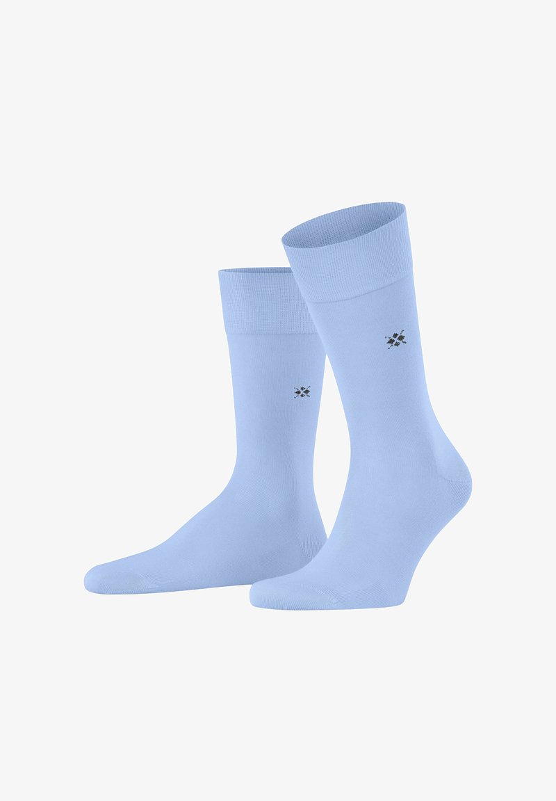 Paire de chaussettes montantes bleu clair avec un petit logo noir d'arrows croisées de chaque côté, présentée sur fond blanc.