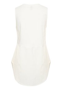 Top bianco senza maniche con scollatura arrotondata, caratterizzato da un design fluido e un orlo curvo. Realizzato in tessuto leggero e morbido, con fessure laterali.