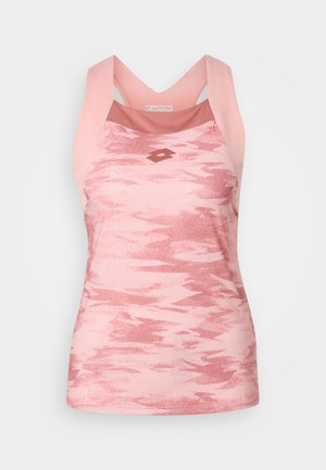 Rosa Sporttanktop mit Racerback, abstraktem Tarnmuster und Lotto-Logo mittig auf der Brust.