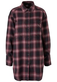 Chemise à manches longues avec boutons, motif à carreaux rouges et noirs, col classique et deux poches poitrine.