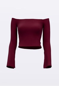 Bourgogne off-shoulder cropped top med lange ærmer, lavet af glat, strækbart materiale. Figurformet design med flared ærmekanter.
