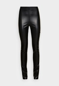 Svart leggings i konstläder med slim fit, hög midja, slät textur och minimal detaljering, som erbjuder en elegant, kroppsnära design.