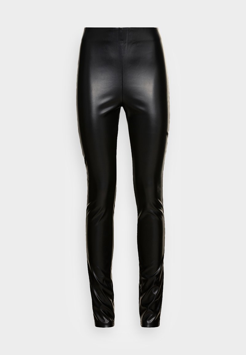 Svart leggings i konstläder med slim fit, hög midja, slät textur och minimal detaljering, som erbjuder en elegant, kroppsnära design.