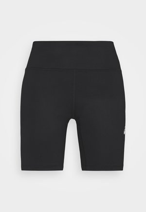 Zwarte dames sportieve fietsbroek met hoge taille, zichtbare stiksels en een klein wit logo op de linker dij.