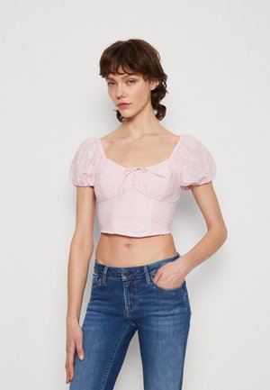 Hollister Co. UP PUFF SLEEVE - Tričko s potlačou - pink