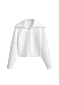 RIB HIGH COLLAR - Cipzáras pulóver - white