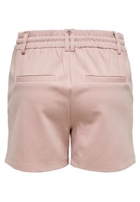 Light pink cotton shorts with an elastic waistband, featuring two back pockets and a smooth texture, designed for comfort and ease of wear.