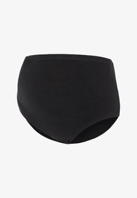 Schwarze hochtaillierte Unterhose aus dehnbarem Baumwollmaterial. Verfügt über eine glatte Textur und einen elastischen Bund sowie ein nahtloses Design für zusätzlichen Komfort.