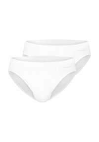 Culottes en coton blancs, présentant une texture lisse et un design taille basse. Deux paires incluses, avec un logo subtil sur la ceinture.