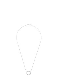 Collana d'argento con una fine catena e pendente circolare, decorata con piccoli pietre trasparenti, dotata di una chiusura sicura a moschettone.