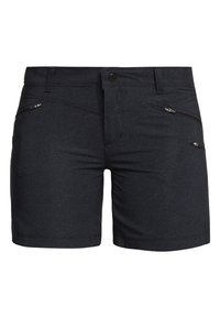 Mörk denimshorts med en texturerad yta, som har två dragkedjefickor fram och en vanlig midja.