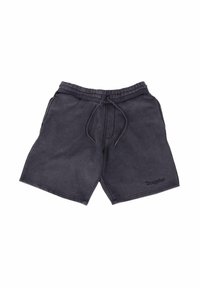 Mørkegrå bomuldsshorts med elastisk talje, justerbar snor og sidesøm; har broderet brandlogo på fronten.