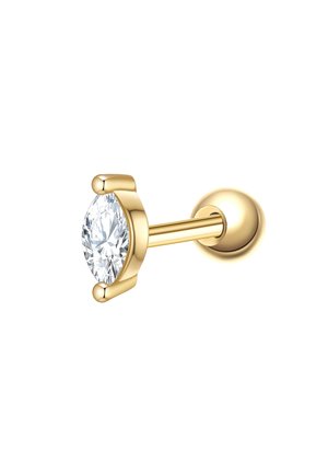 Boucle d'oreille en or avec une pierre précieuse ronde et claire sertie dans un réglage à quatre griffes, dotée d'un tige arrière ronde lisse.